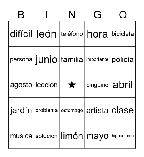 COGNATES / COGNADOS Bingo Card