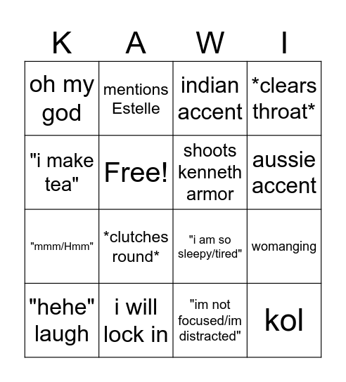 Kawi plays CS Bingo Card