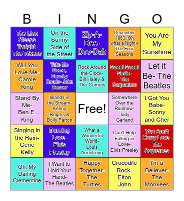 Guitar Sing-a-Long BINGO Card