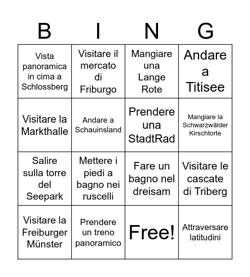 Visita Friburgo Bingo Card