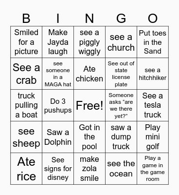 FLORIDA VACATION BINGO! Bingo Card