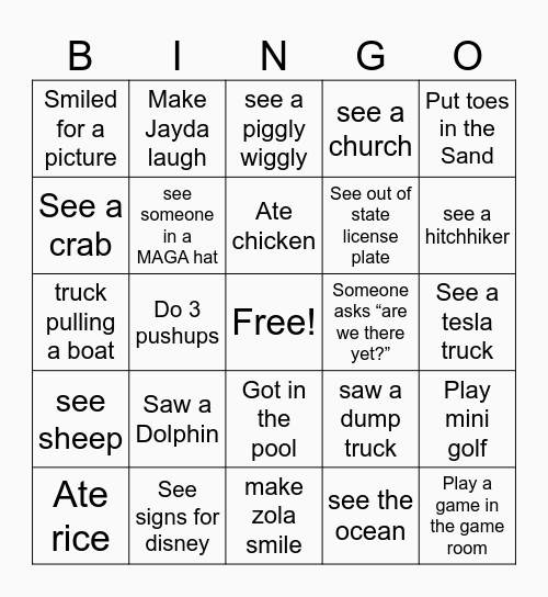 FLORIDA VACATION BINGO! Bingo Card