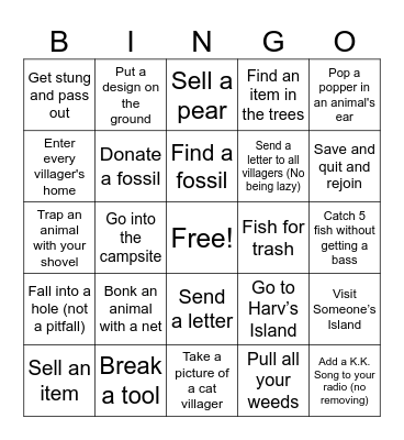 Animal Crossing Taskmaster Bingo Card