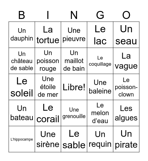 Bingo de l'océan Bingo Card