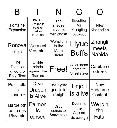 7.X Genshin Bingo Card