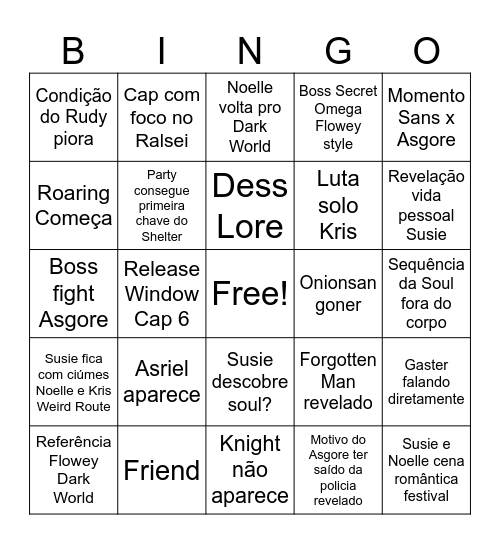 Deltarune Cap 5 Bingo Card