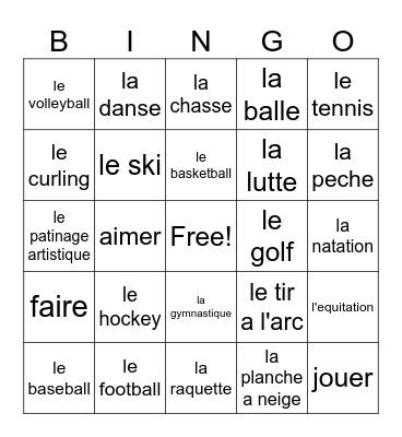 Les sports 2.0 Bingo Card