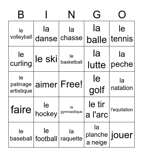 Les sports 2.0 Bingo Card