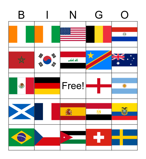 World Flags Bingo Card