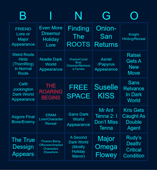 Deltarune Chapter 5 Bingo Card