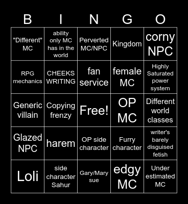 Generic anime stereotypes and tropes Bingo Card