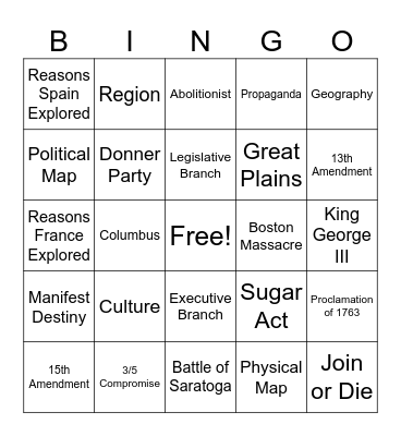 Social Studies Bingo Card
