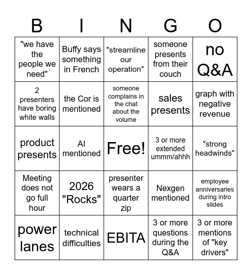 Town Hall Bingo Card