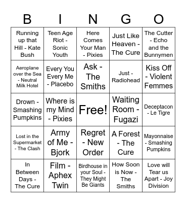College Radio Classics Bingo Card