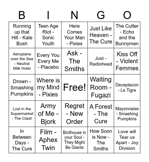 College Radio Classics Bingo Card
