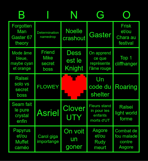 Deltarune chapter 5 Bingo Card