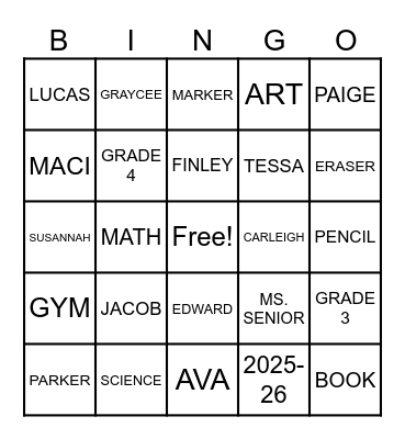 END OF YEAR 2025-2026 Bingo Card