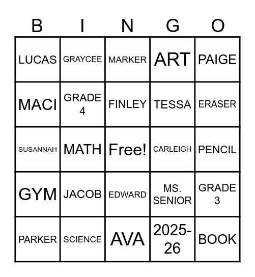 END OF YEAR 2025-2026 Bingo Card