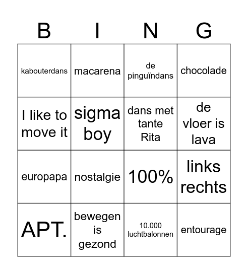 Muziekbingo Card