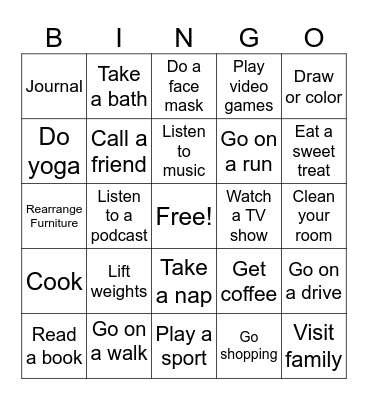 Stress Management Bingo Card