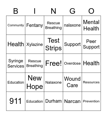 Harm Reduction Bingo Card