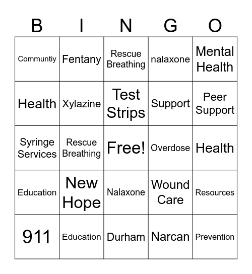 Harm Reduction Bingo Card