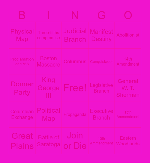 Social Studies Bingo Card