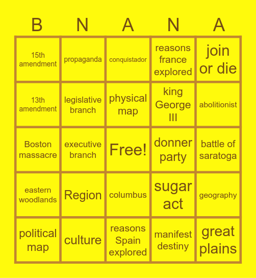 BANANA Bingo Card