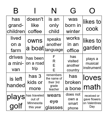 Find an adult who.... Bingo Card