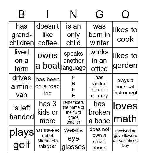 Find an adult who.... Bingo Card