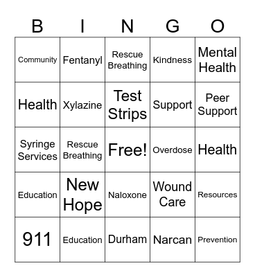 Harm Reduction Bingo Card