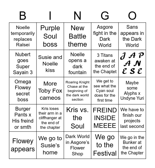 Deltarune Chapter 5 bingo card Bingo Card