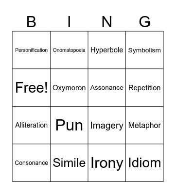 Figurative Language Bingo Card