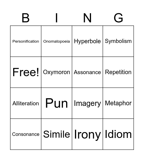 Figurative Language Bingo Card