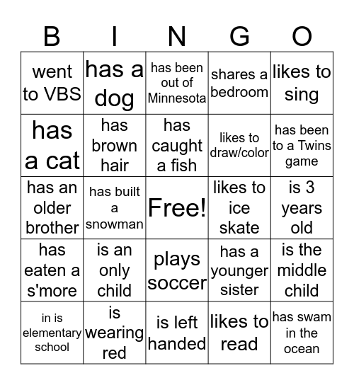 Find a child who... Bingo Card