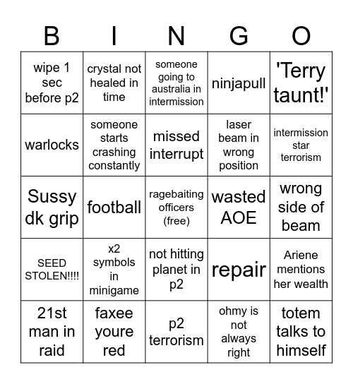 ragebait lu'ra Bingo Card