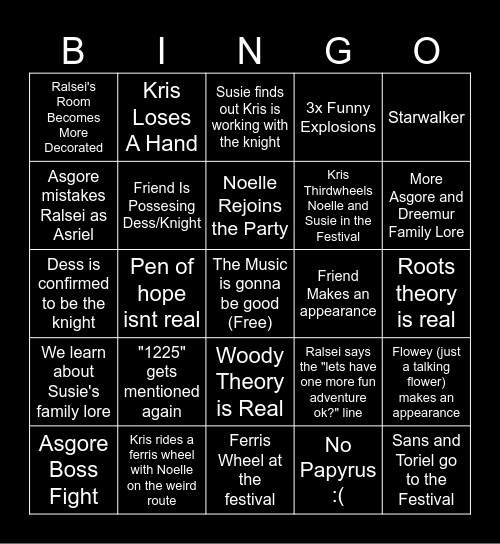 Deltarune Chapter 5 Bingo Card Bingo Card