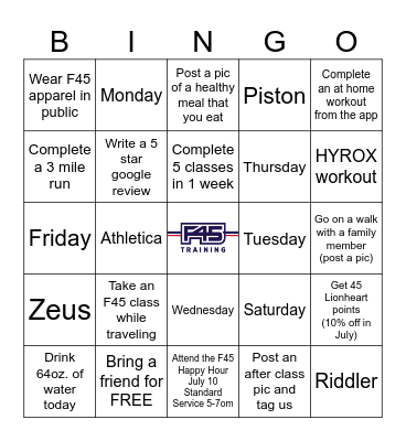 F45 JULY BINGO Card