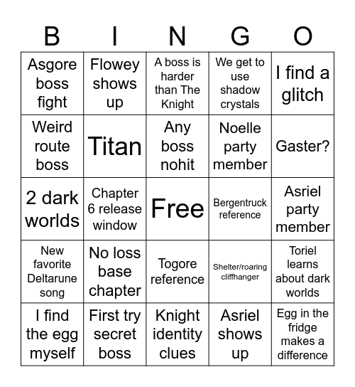 Deltarune Chapter 5 Bingo Card