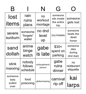 2026 dnd beach trip Bingo Card
