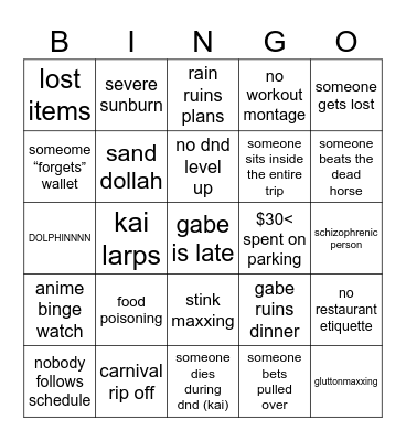 2026 dnd beach trip Bingo Card