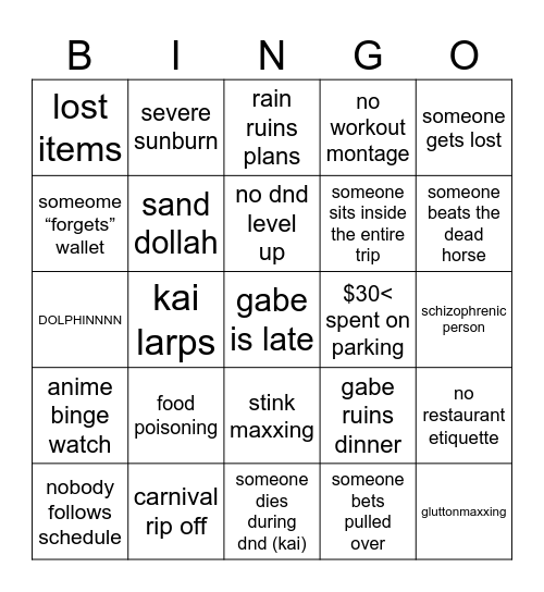 2026 dnd beach trip Bingo Card
