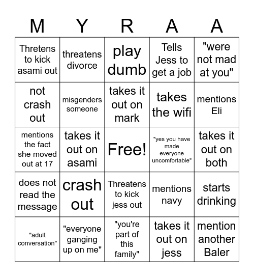 MYRA ASHBOLT Bingo Card