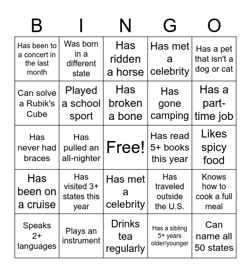 Untitled Bingo Card