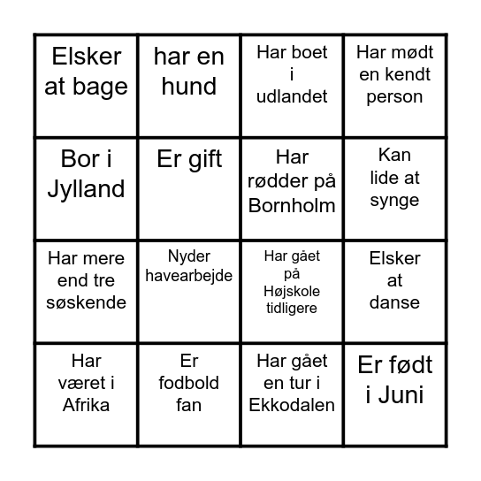 Menneske Bingo Card