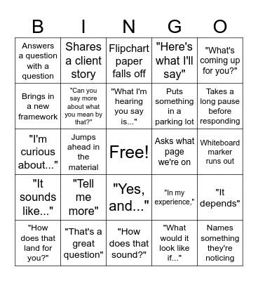 Facilitator Bingo Card