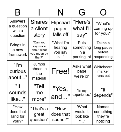Facilitator Bingo Card