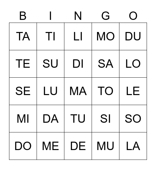 BINGO DE SÍLABAS Bingo Card