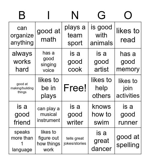 Strengths Bingo Card