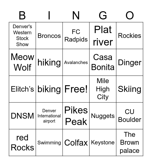 Colorado Bingo Card